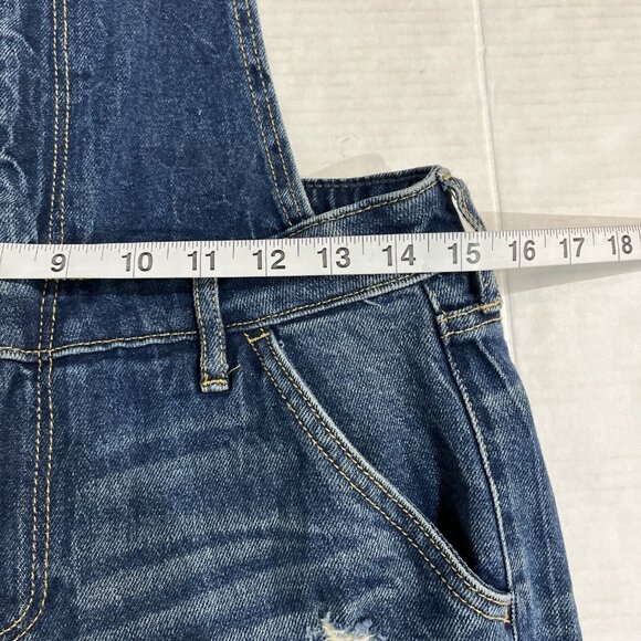 Hollister Denim Overalls Womens S Bib Distressed Tapered Leg Dark Wash 90s Y2K - Picture 6 of 9
